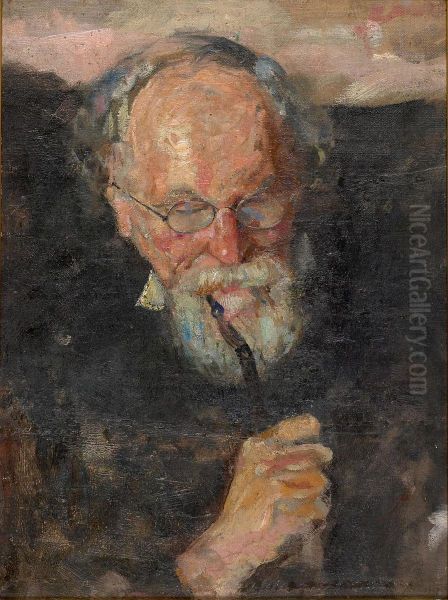 Christian Munch with Pipe Oil Painting by Edvard Munch