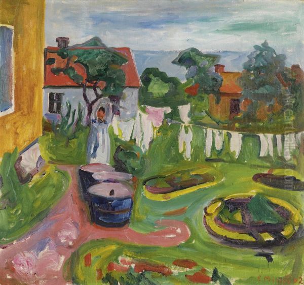 Clothes on a Line in Asgardstrand Oil Painting by Edvard Munch