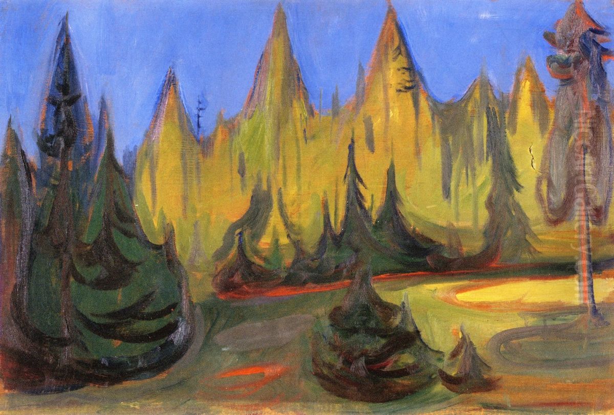 Dark Spruce Forest Oil Painting by Edvard Munch