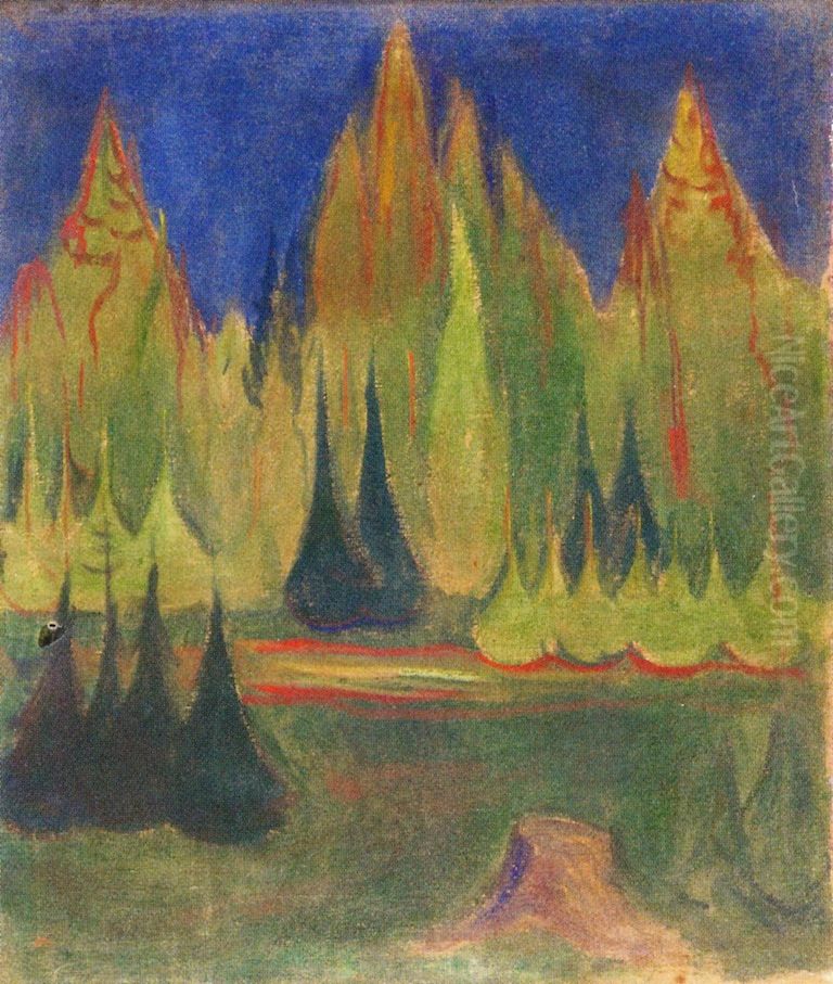 Dark Spruce Forest Oil Painting by Edvard Munch