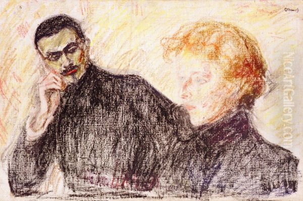 Dark-Haired Man and Red-Haired Woman Oil Painting by Edvard Munch