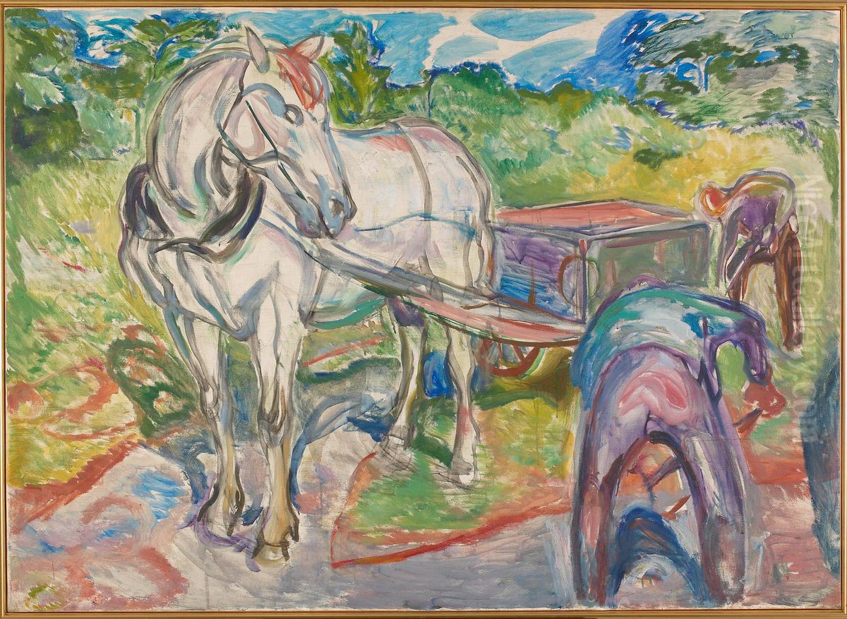 Digging Men with Horse and Cart Oil Painting by Edvard Munch