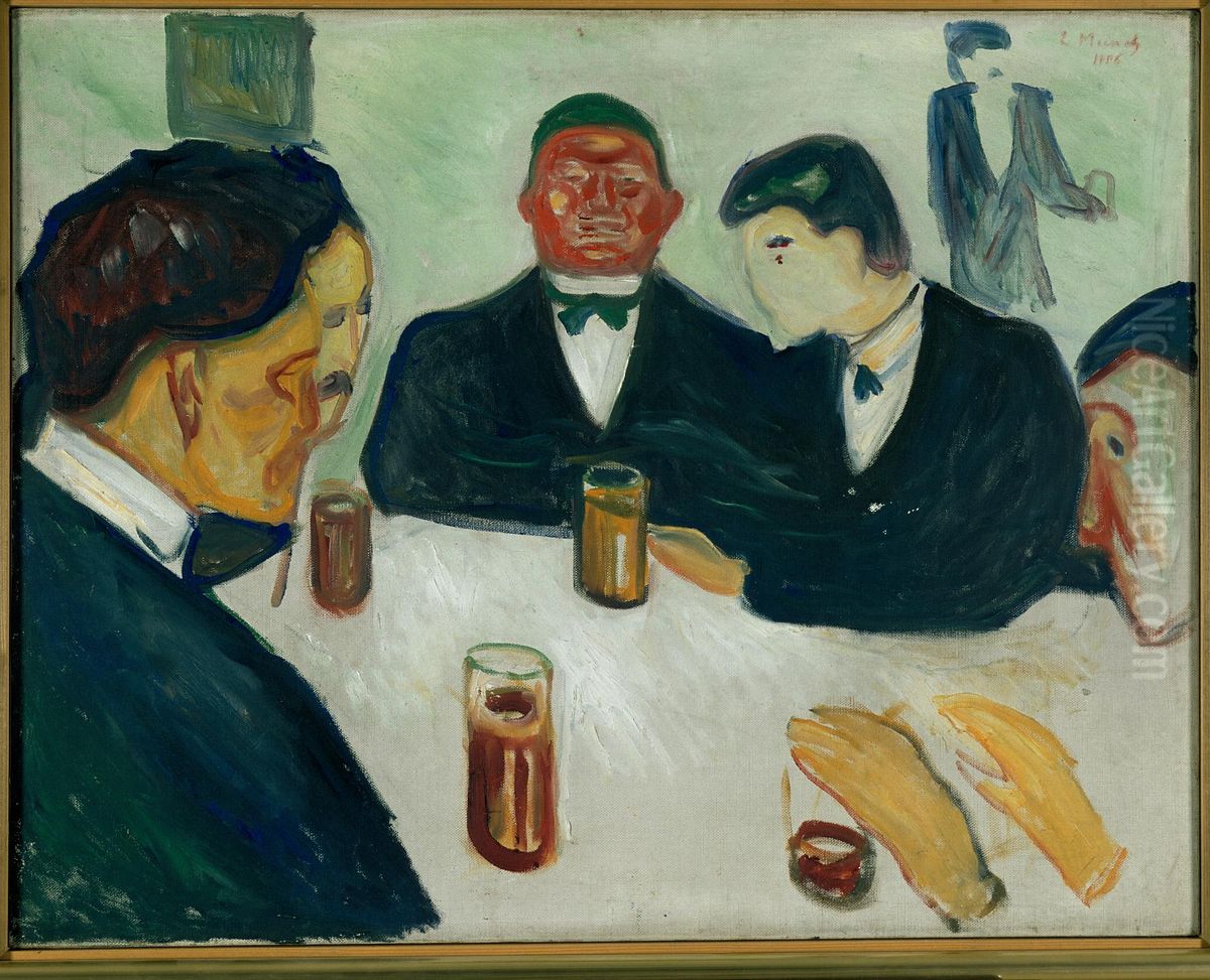 Drinkers Oil Painting by Edvard Munch