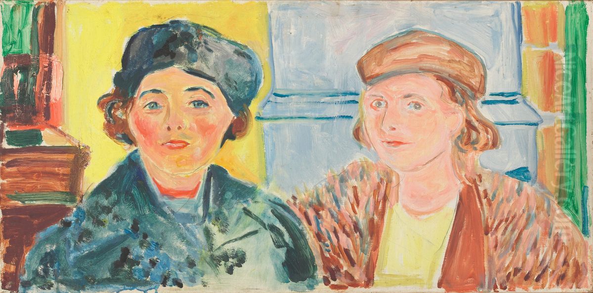 Ebba Ridderstad and Marika Pauli Oil Painting by Edvard Munch