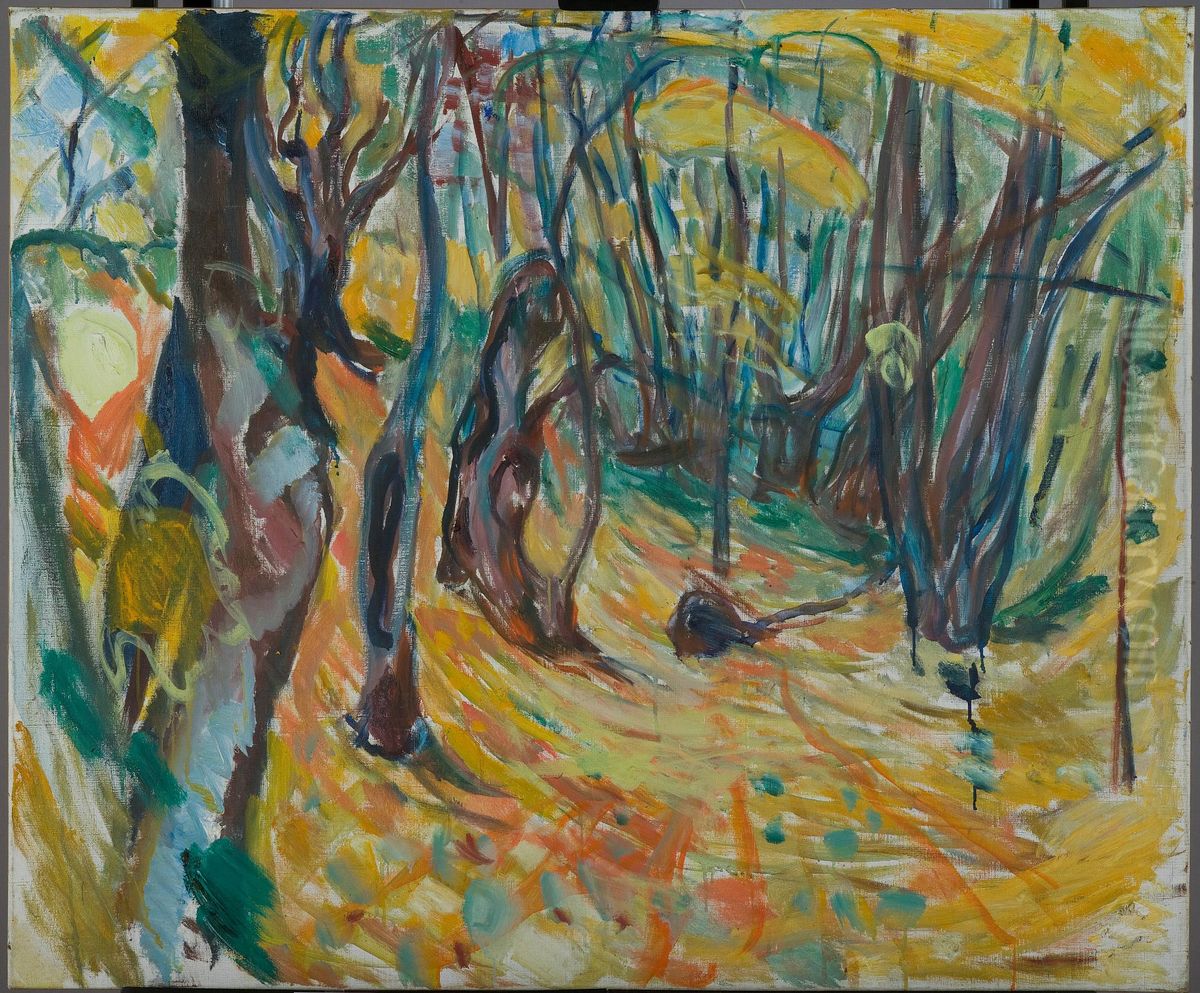 Elm Forest in Autumn Oil Painting by Edvard Munch
