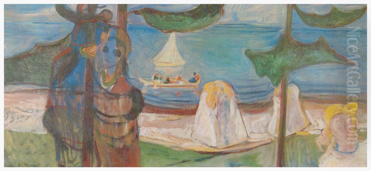 Umarmung am Strand (Der Linde-Fries) Oil Painting by Edvard Munch