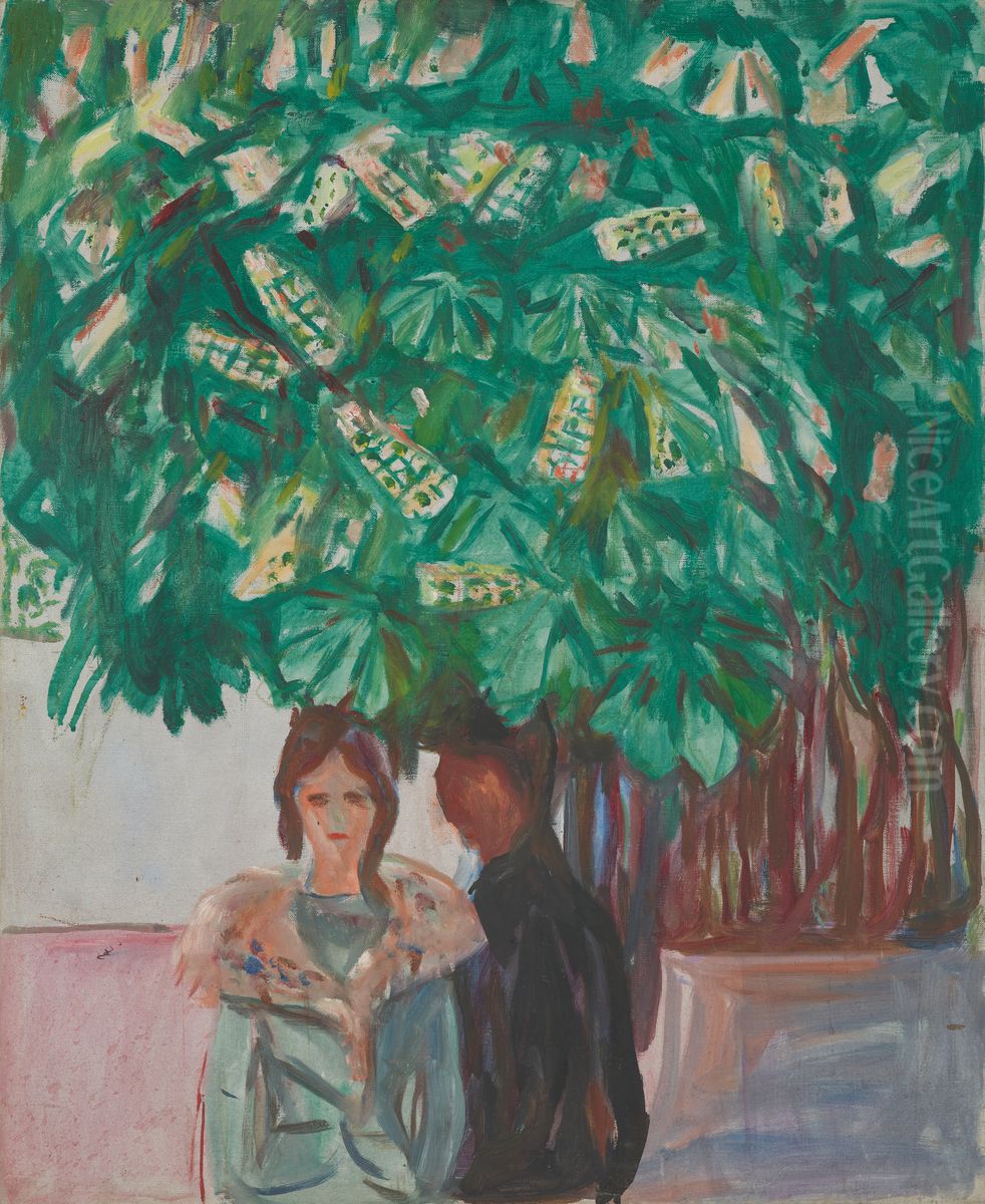 Encounter beneath the Chestnut Tree Oil Painting by Edvard Munch