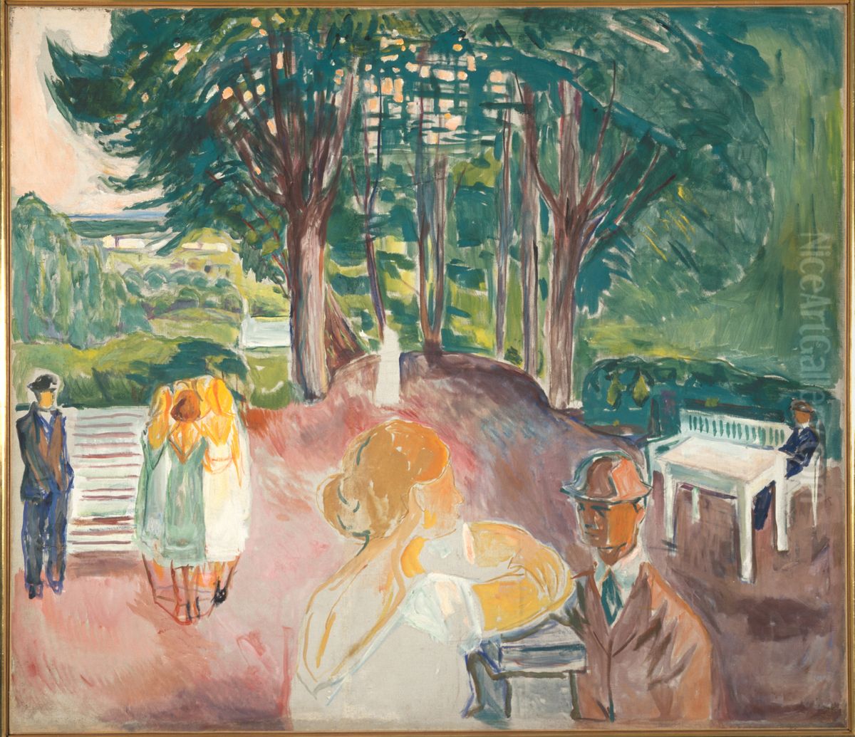 Flirting in the Park Oil Painting by Edvard Munch