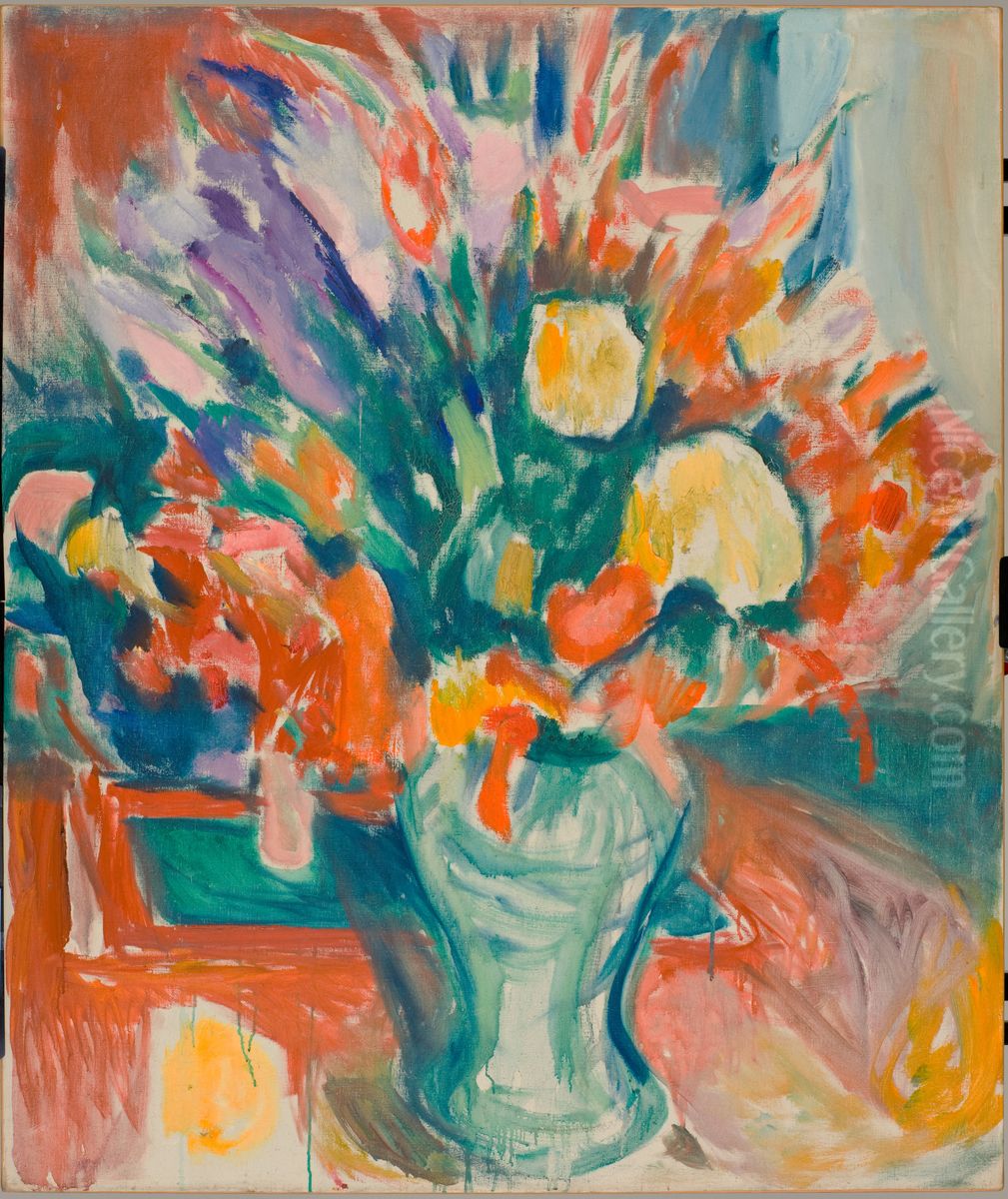 Flowers in a Vase Oil Painting by Edvard Munch