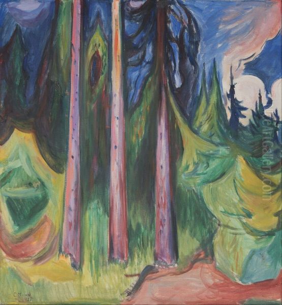 Der Wald Oil Painting by Edvard Munch
