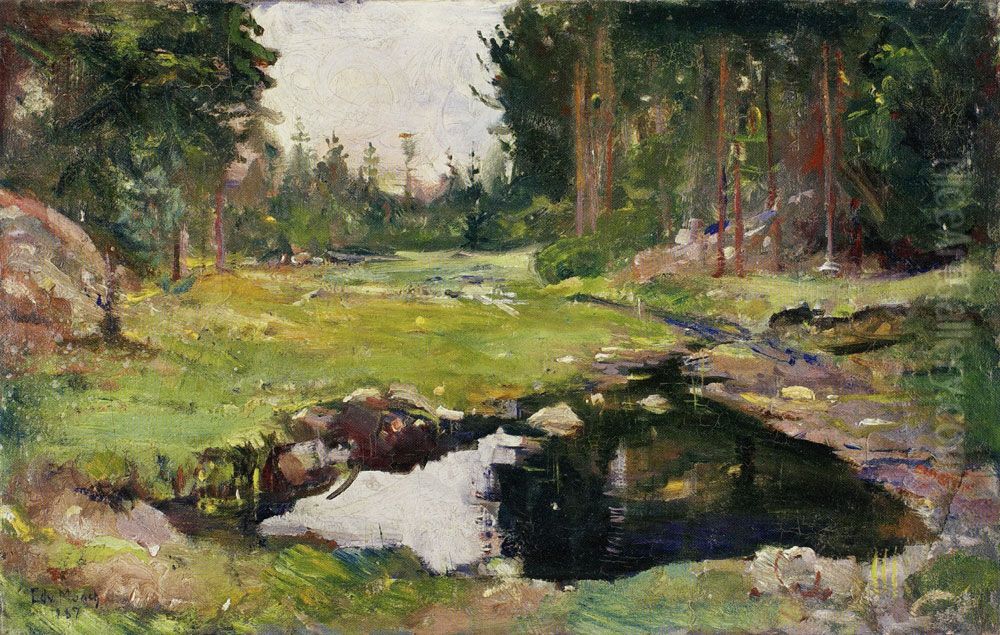 Forest Landscape with Small Lake Oil Painting by Edvard Munch