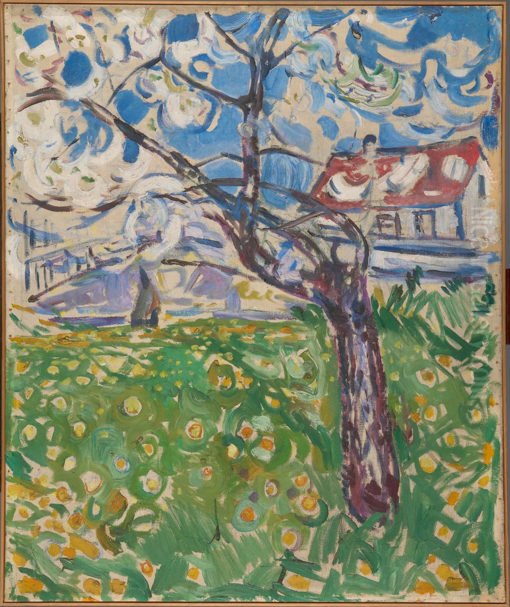 Fruit Trees in Blossom Oil Painting by Edvard Munch