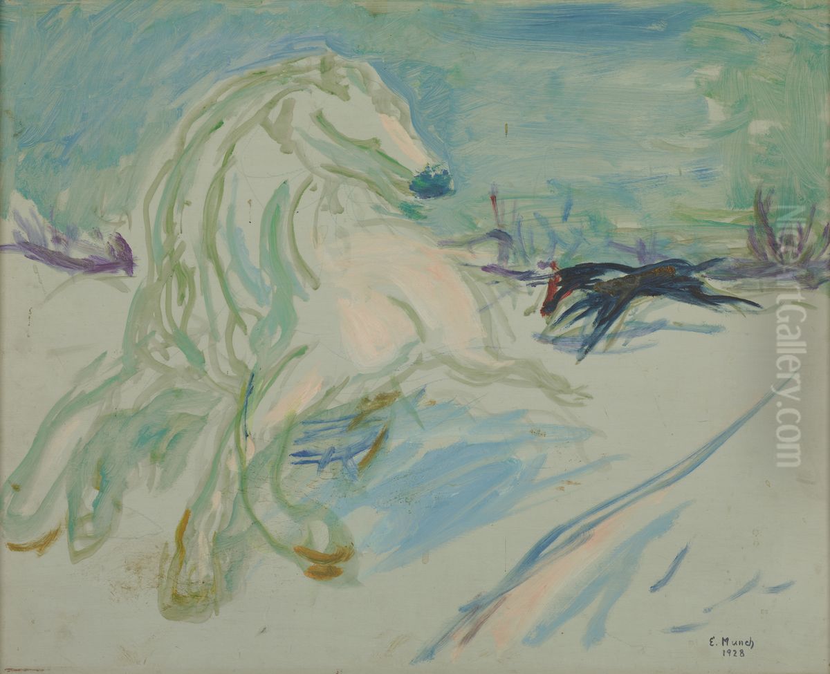 Galloping White Horse Oil Painting by Edvard Munch
