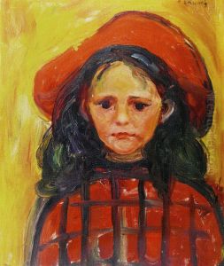Madchen mit rotkariertem Kleid und rotem Hut