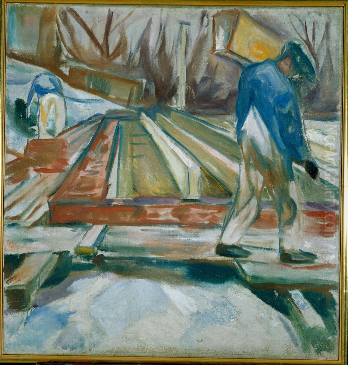 Hodman at Work on the Studio Building Oil Painting by Edvard Munch