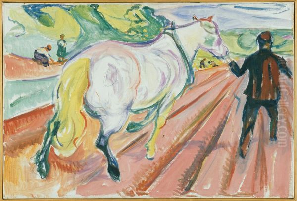 Horse and Man in the Field Oil Painting by Edvard Munch