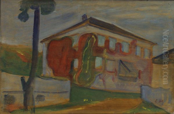 House with Red Virginia Creeper Oil Painting by Edvard Munch