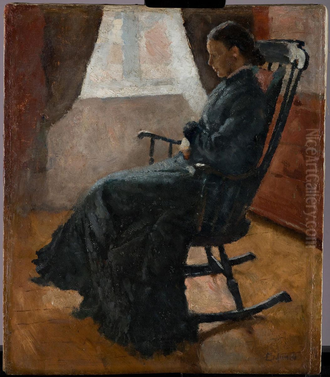 Karen Bjolstad in the Rocking Chair Oil Painting by Edvard Munch