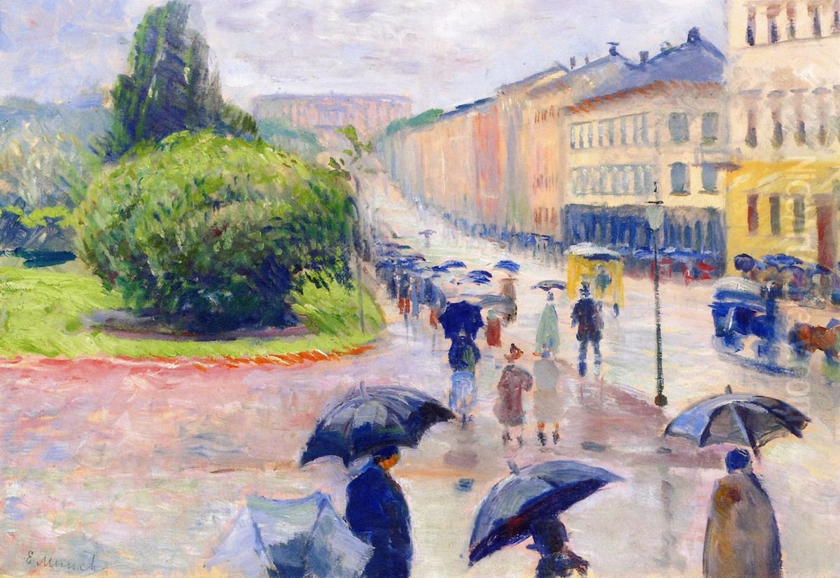 Karl Johan in the Rain Oil Painting by Edvard Munch