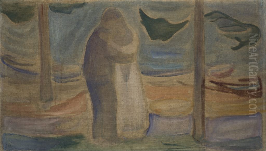 Kiss on the Beach (The Reinhardt Frieze) Oil Painting by Edvard Munch