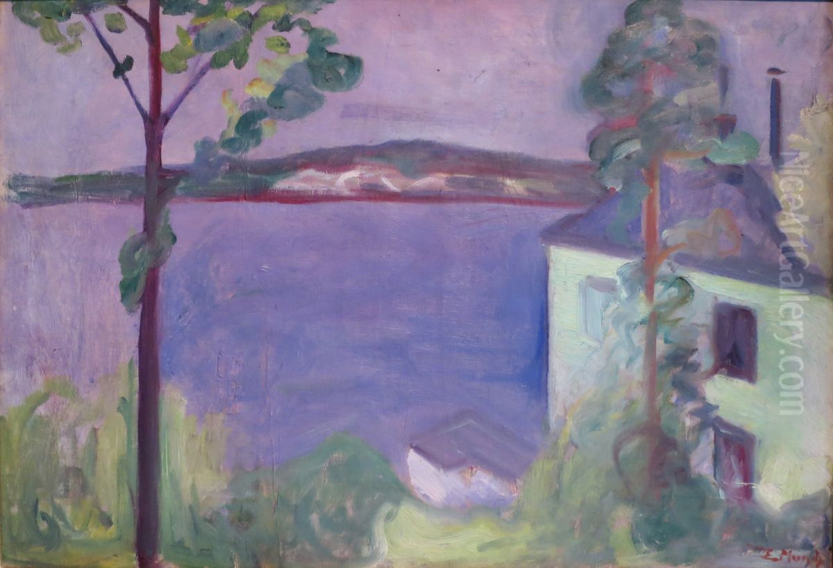 Landscape in Moonlight Oil Painting by Edvard Munch