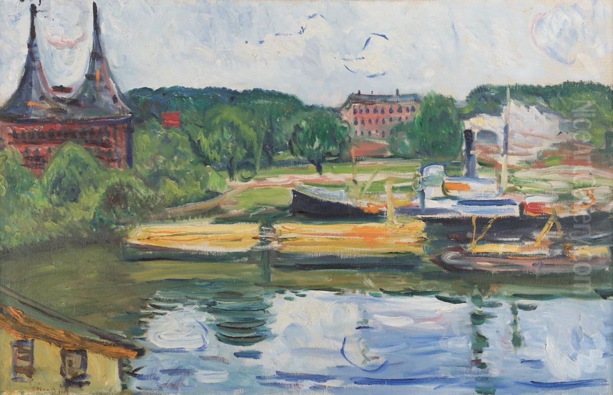 Lubecker Hafen mit Holstentor Oil Painting by Edvard Munch