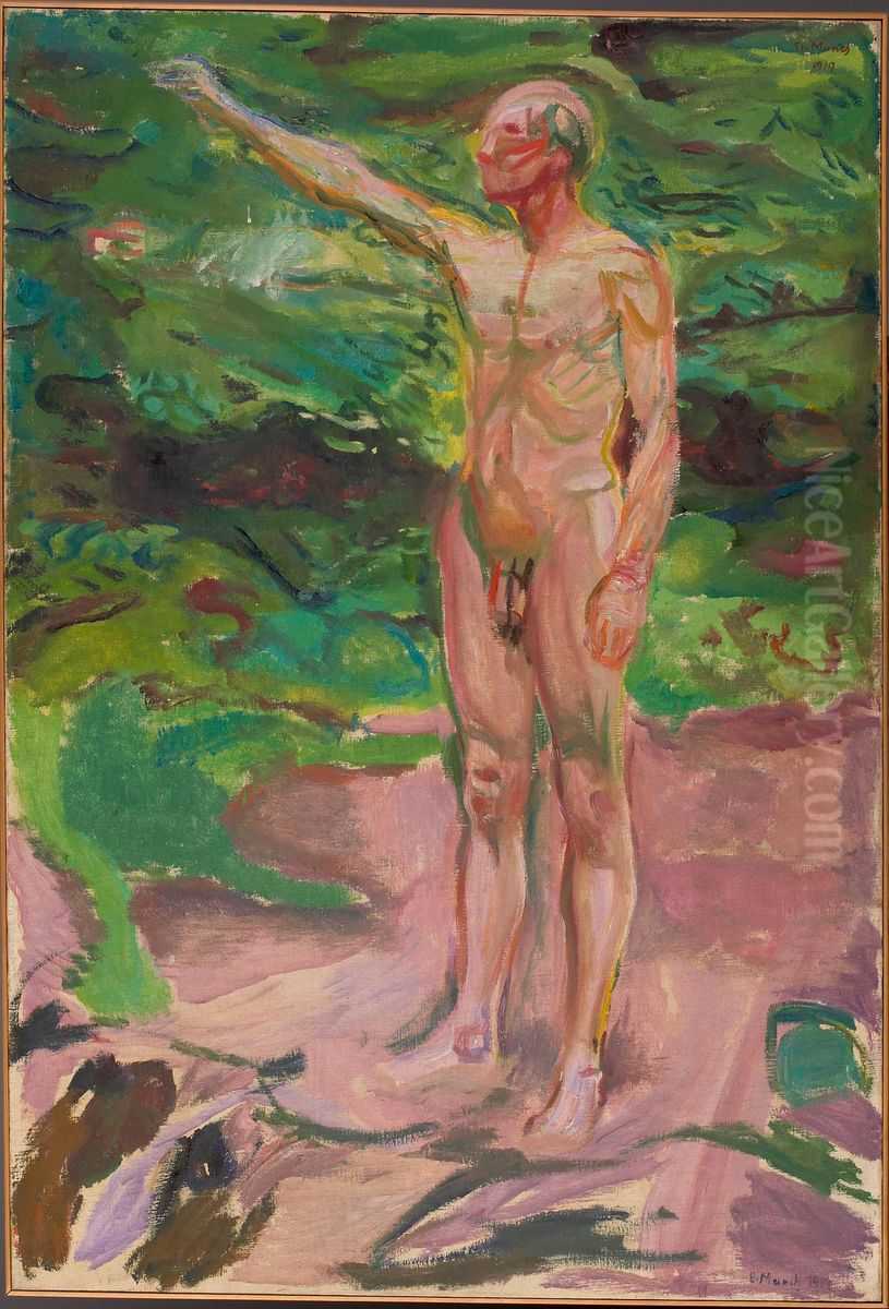Male Nude in the Woods Oil Painting by Edvard Munch