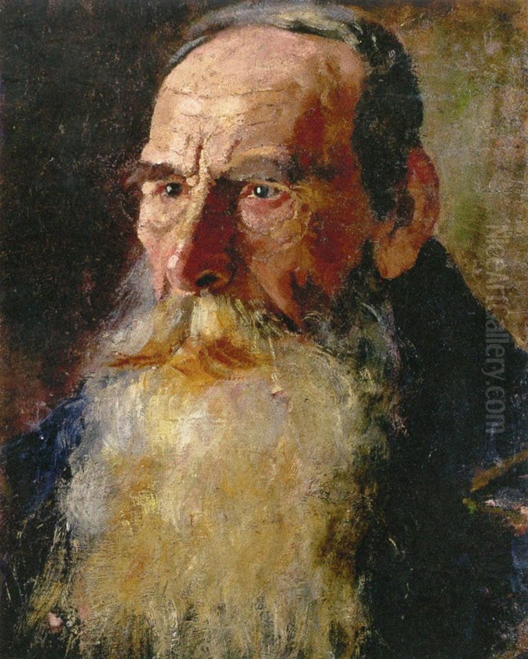 Man's Head with Beard Oil Painting by Edvard Munch
