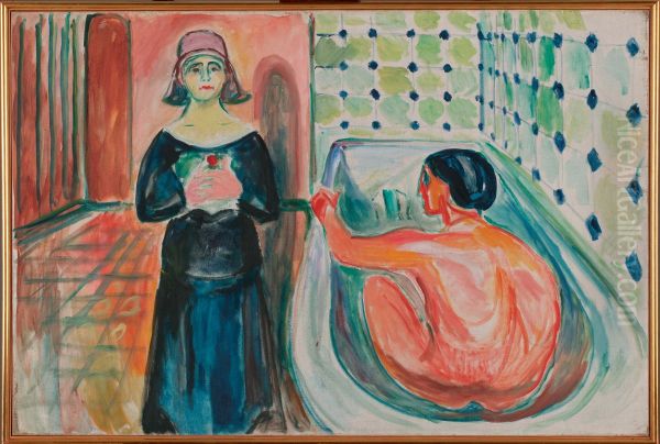 Marat in the Bath and Charlotte Corday Oil Painting by Edvard Munch
