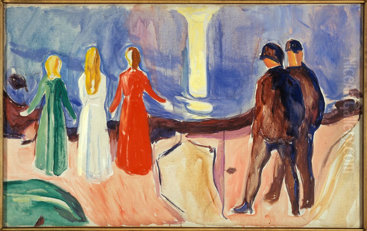 Meeting on the Beach Oil Painting by Edvard Munch