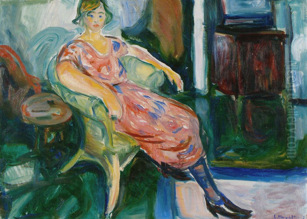 Model in Wicker Chair Oil Painting by Edvard Munch