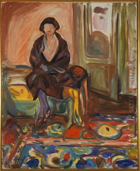 Model Seated on the Couch Oil Painting by Edvard Munch