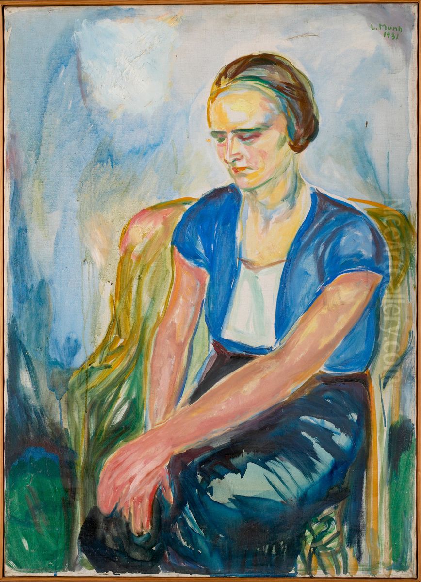 Model with Hands Resting on Knees Oil Painting by Edvard Munch