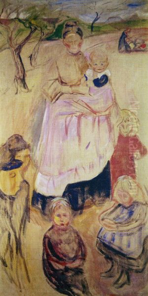 Mother with Children, Thuringen Oil Painting by Edvard Munch