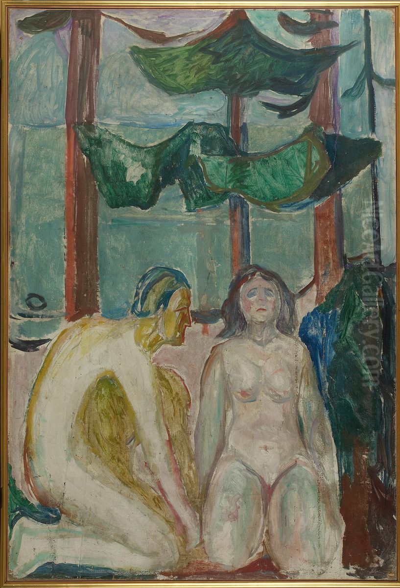 Naked Couple under the Trees Oil Painting by Edvard Munch