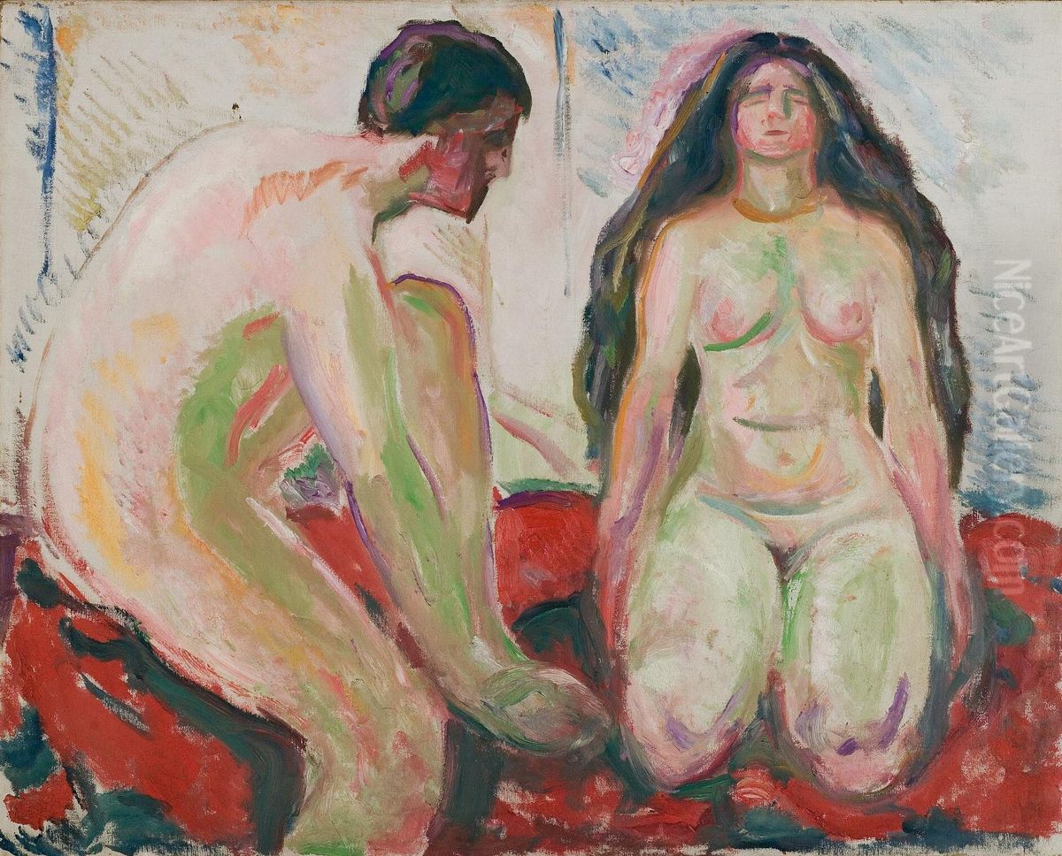 Naked Man and Woman Oil Painting by Edvard Munch