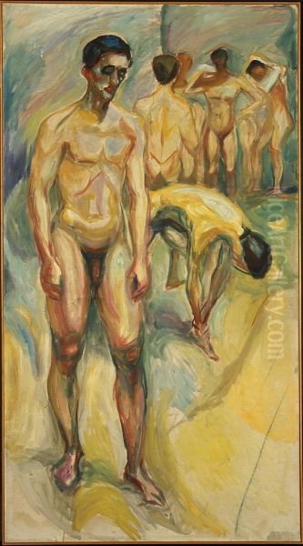 Naked Men in the Baths Oil Painting by Edvard Munch
