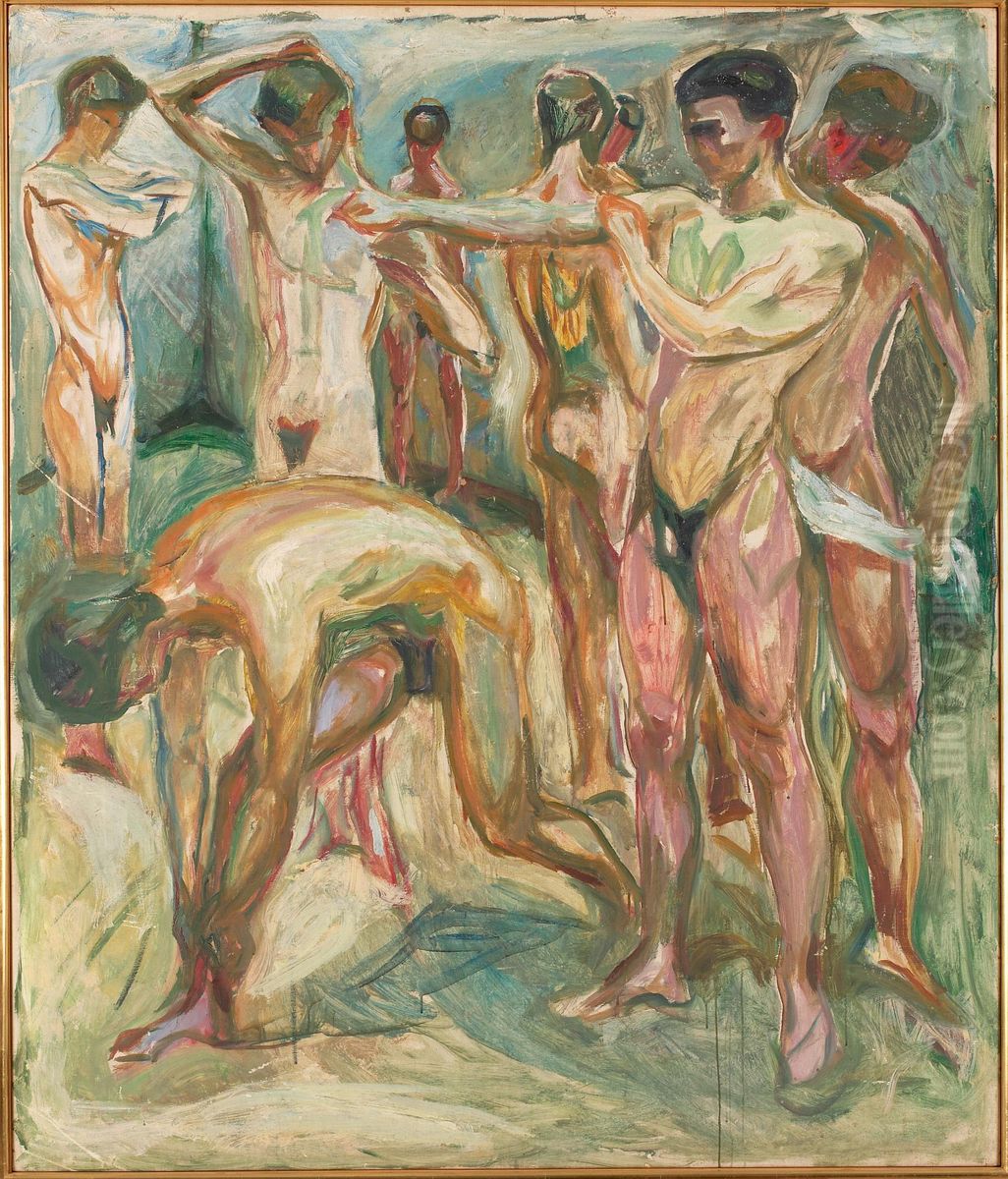 Naked Men in the Baths Oil Painting by Edvard Munch