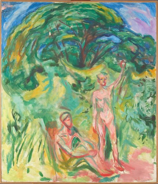 Naked Men in the Woods Oil Painting by Edvard Munch