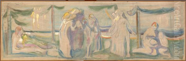 Nude Figures on the Beach Oil Painting by Edvard Munch