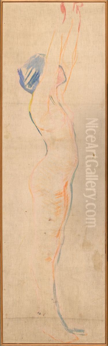 Nude Woman Stretching her Arms in the Air Oil Painting by Edvard Munch