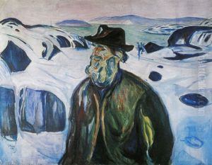 Old Fisherman on Snow-covered Coast