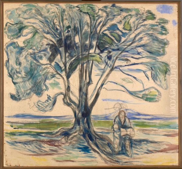 Old Man Sitting under a Tree Oil Painting by Edvard Munch