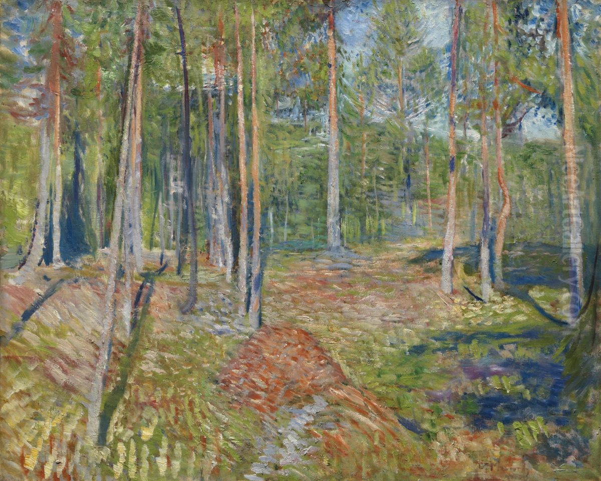 Pine Forest Oil Painting by Edvard Munch