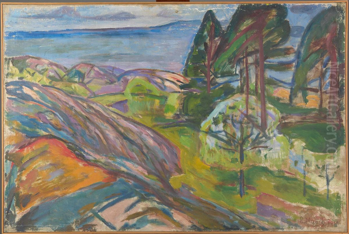 Pine Trees and Fruit Trees in Blossom Oil Painting by Edvard Munch