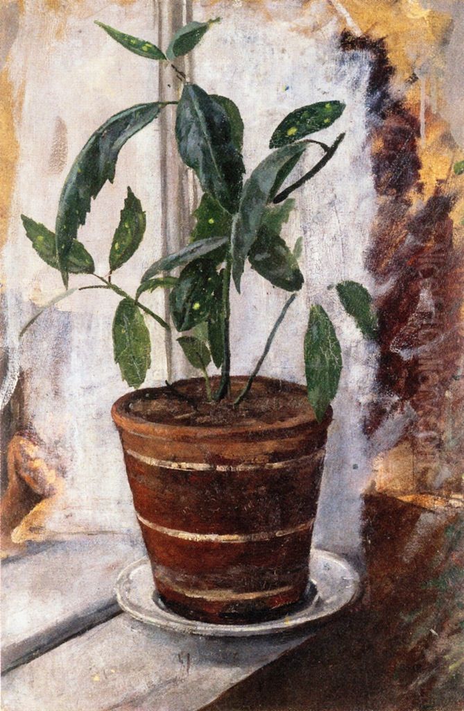 Potted Plant on the Window-Sill Oil Painting by Edvard Munch