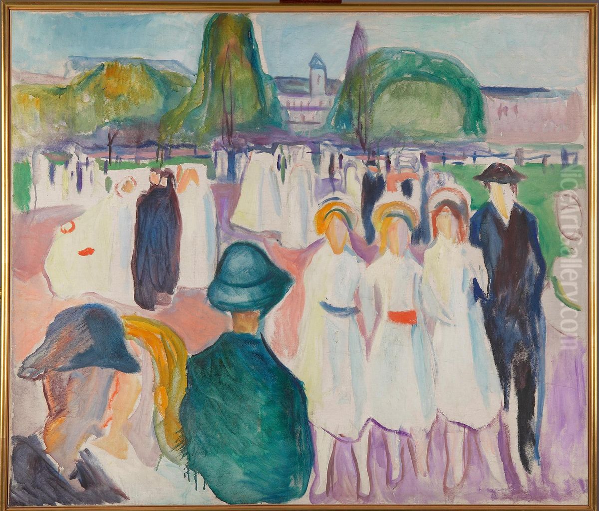 Promenade in Spring Oil Painting by Edvard Munch