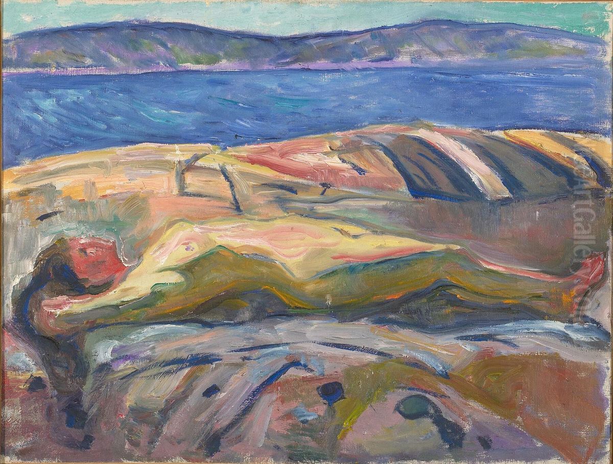 Reclining Nude on the Rocks Oil Painting by Edvard Munch