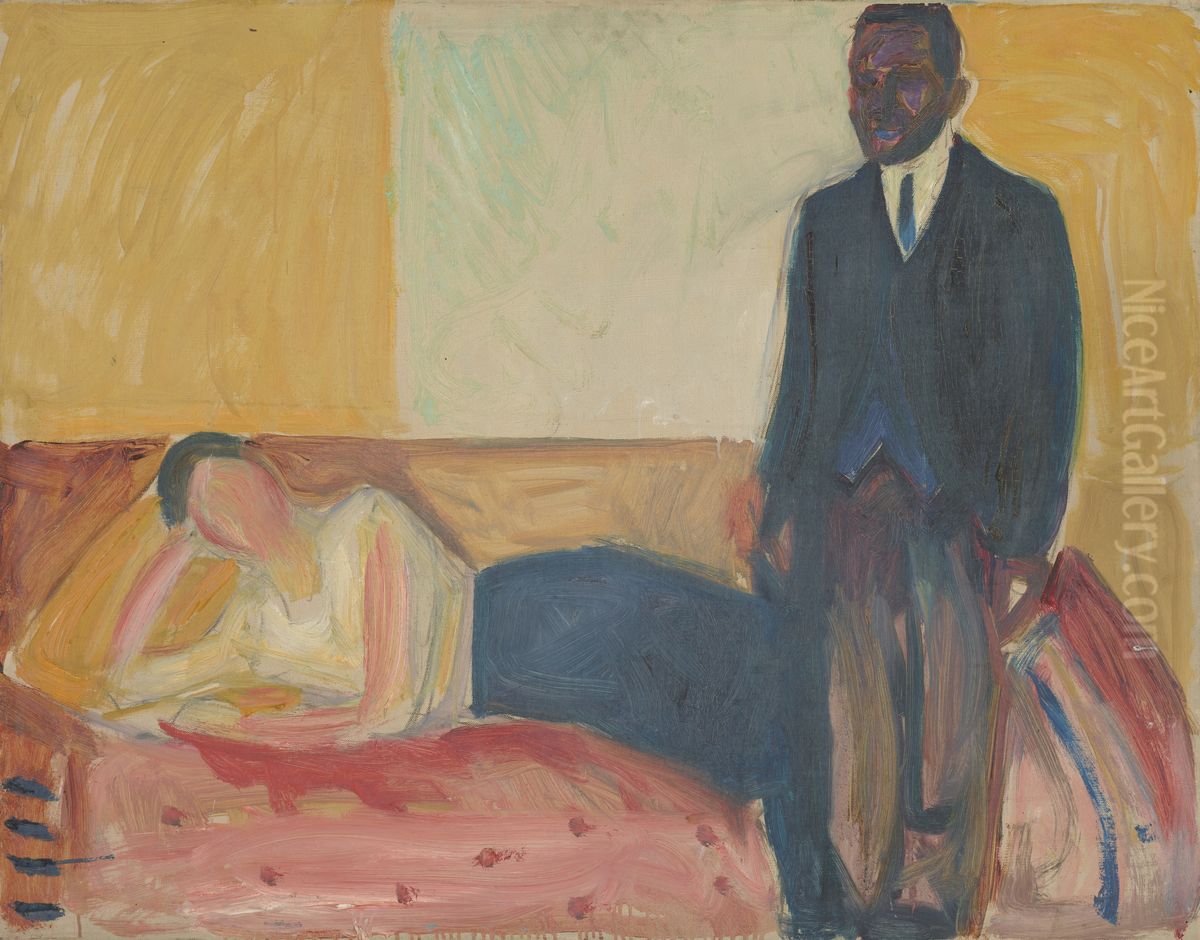Reclining Woman and Standing Man Oil Painting by Edvard Munch
