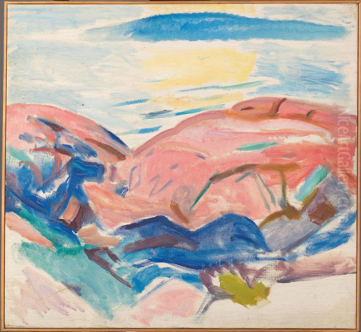 Red Rocks Oil Painting by Edvard Munch